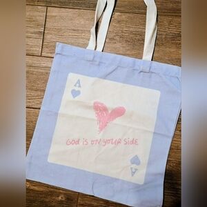 Canvas Tote Bag with Pink Heart Ace Design